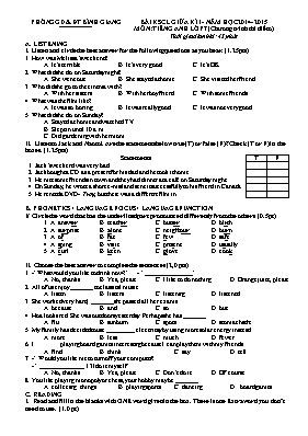 Bai khảo sát chất lượng giưa ki I - Năm hoc 2014- 2015 môn Tiêng Anh lơp 7 (chương trinh thi điêm)